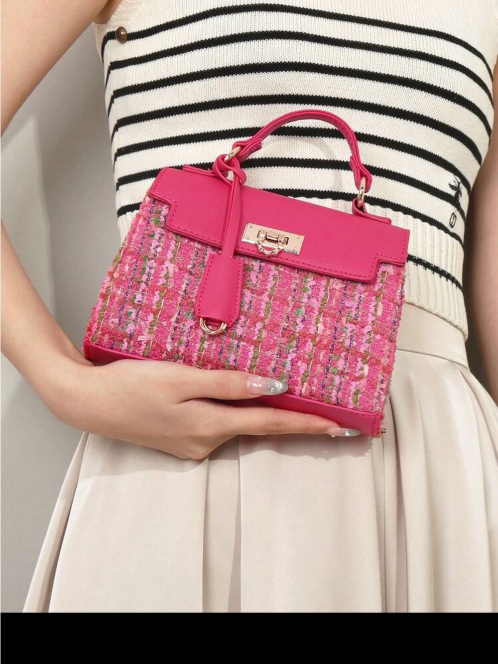 Hot Pink Tweed Top-Handle Women's Bag